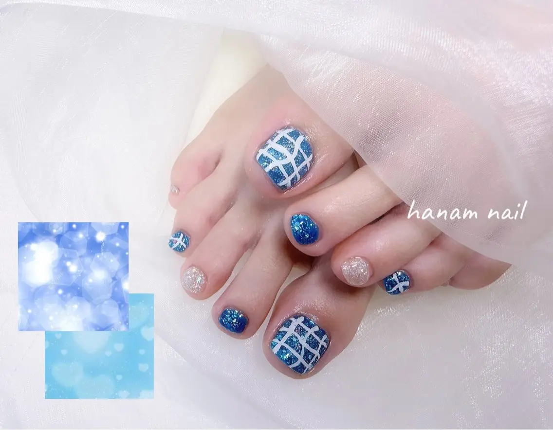 ネイル フットネイル フットネイル hanam nail 🌿🩵ハナムネイルのネイルデザイン
