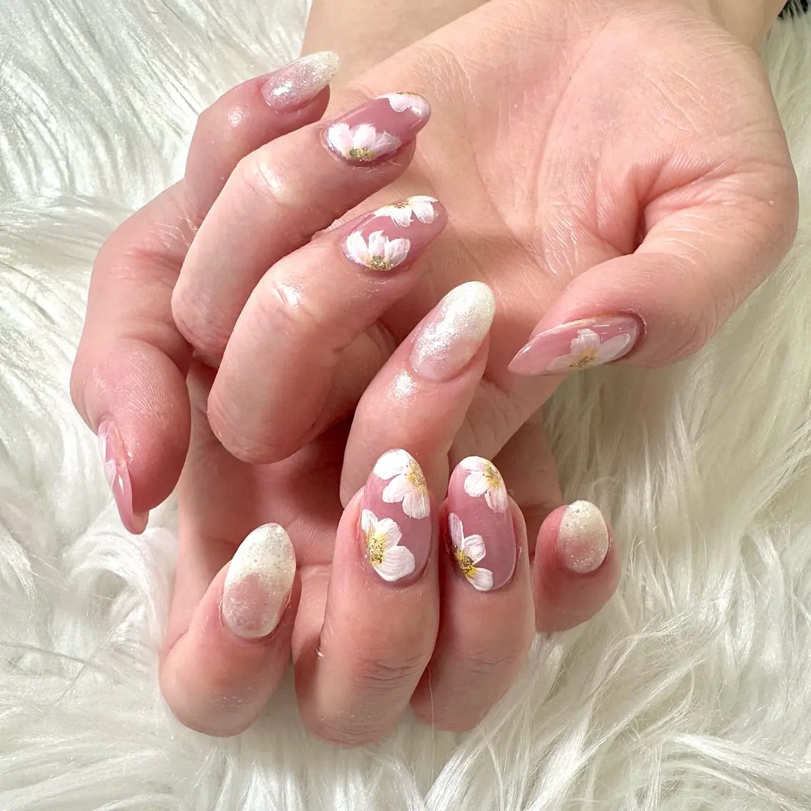 ネイル アートネイル フラワーネイル ロングネイル マグネットネイル ニュアンスネイル ハンドネイル はあとねいる日野店 Reinaのネイルデザイン