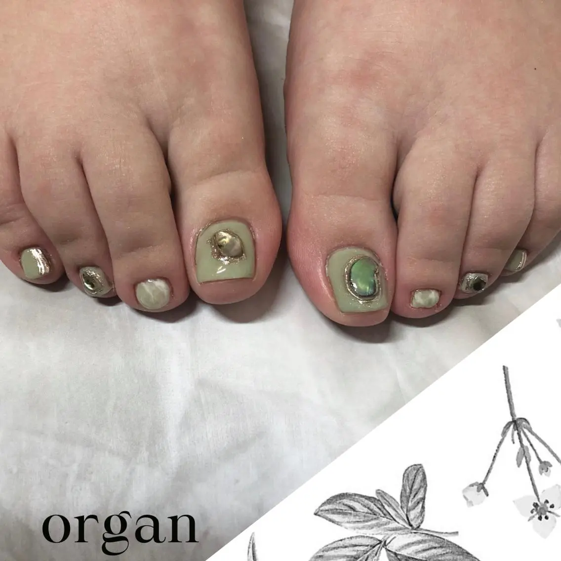 ネイル フットネイル グリーン ハンドネイル 【ORGAN】 nailのネイルデザイン
