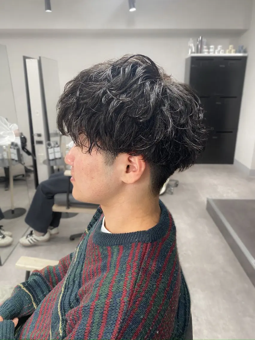 ショート メンズ マッシュ メンズパーマ シャドーパーマ センターパート/ニ ュアンスパーマのヘアスタイル