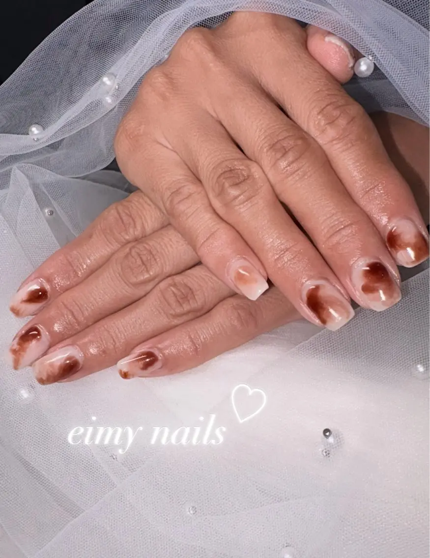 ネイル ブラウン 持ち込み ニュアンスネイル シンプルネイル ハンドネイル eimy nails♡のネイルデザイン