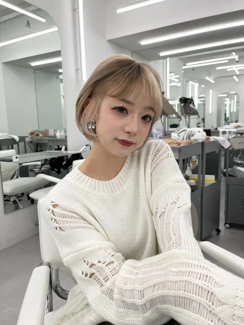 ミディアム カラー ベージュカラー ブリーチ デザインカラー ボブ 韓国風ヘア カット ヘアカラー トリートメント 盛れる顔周り✨韓国式 レイヤーkanatoのヘアスタイル