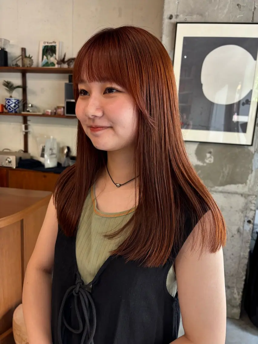 ロング カラー オレンジ ピンクカラー 永田 愛莉のヘアスタイル