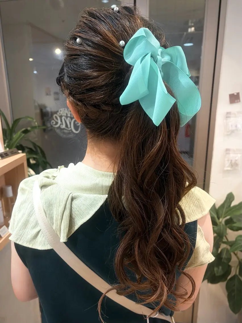 ロング ヘアアレンジ ハーフアップ ポニーテール 結婚式・ブライダル 韓国風ヘア ヘアセット cana 札幌レイヤースタイルのヘアスタイル