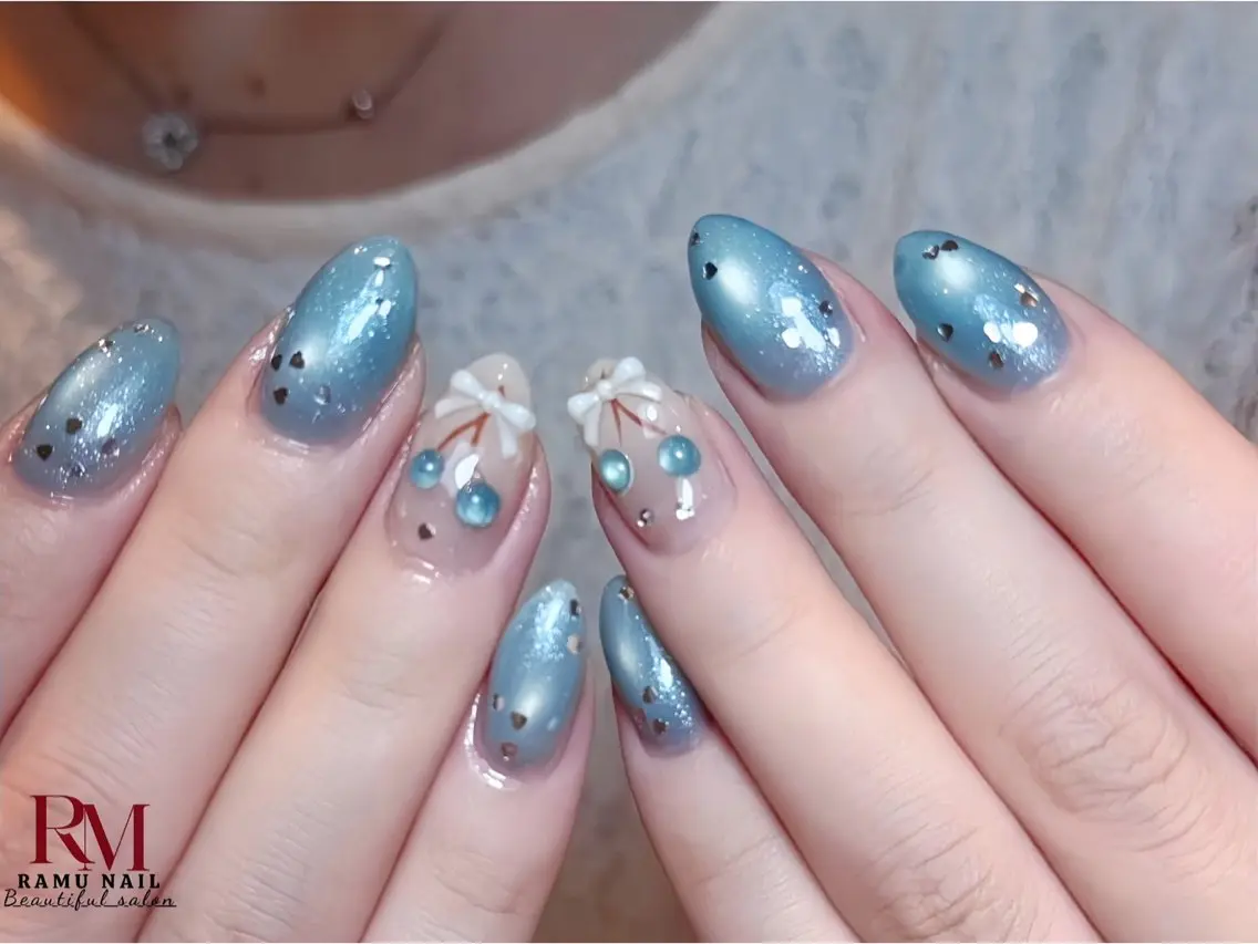 ネイル キラキラネイル マグネットネイル ミラーネイル ピンク 夏ネイル ハンドネイル RAMU Nail 恵比寿店のネイルデザイン