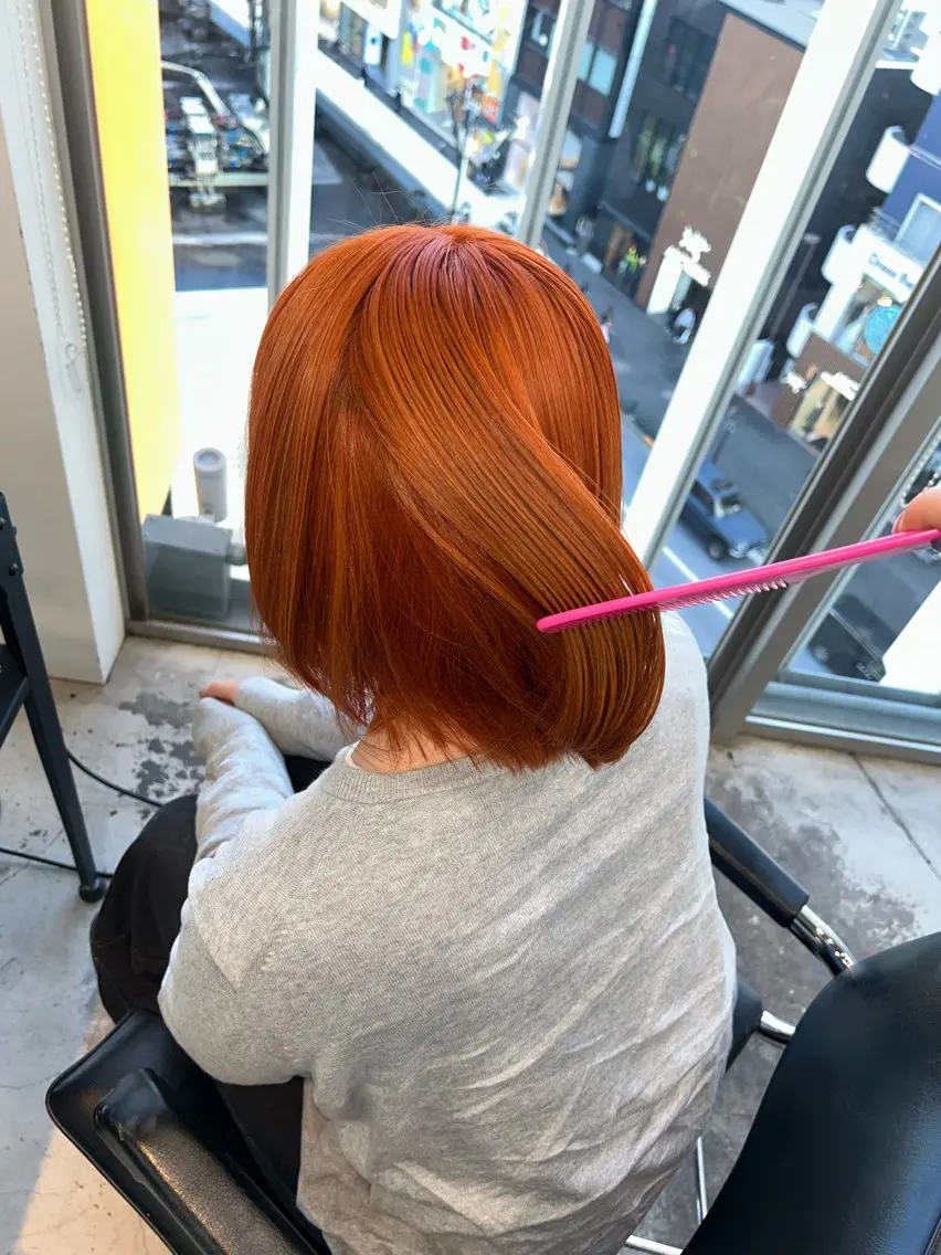 ミディアム カラー ヘアアレンジ ブリーチ オレンジ ヘアカラー 🎀ブリーチ×艶髪 🎀 ♡さや♡のヘアスタイル