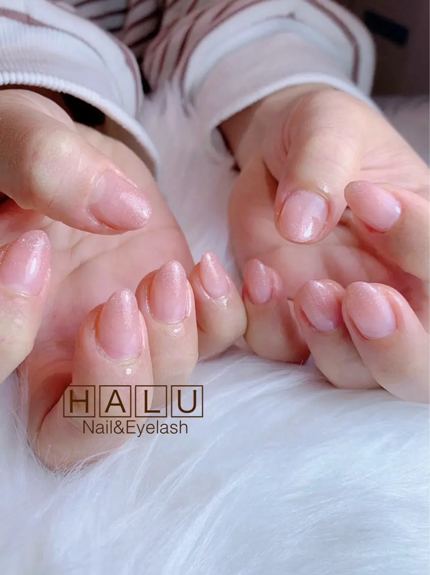 ネイル ラメ(グリッター) ピンク ピンクベージュ HALU ハルのネイルデザイン