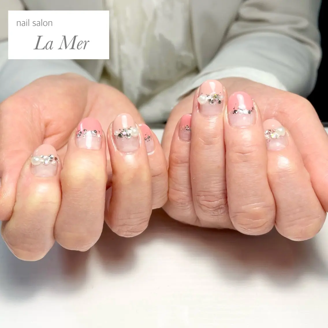 ネイル 入学式 フレンチネイル ラメ(グリッター) オフィスネイル ピンク nailsalon La Merのネイルデザイン