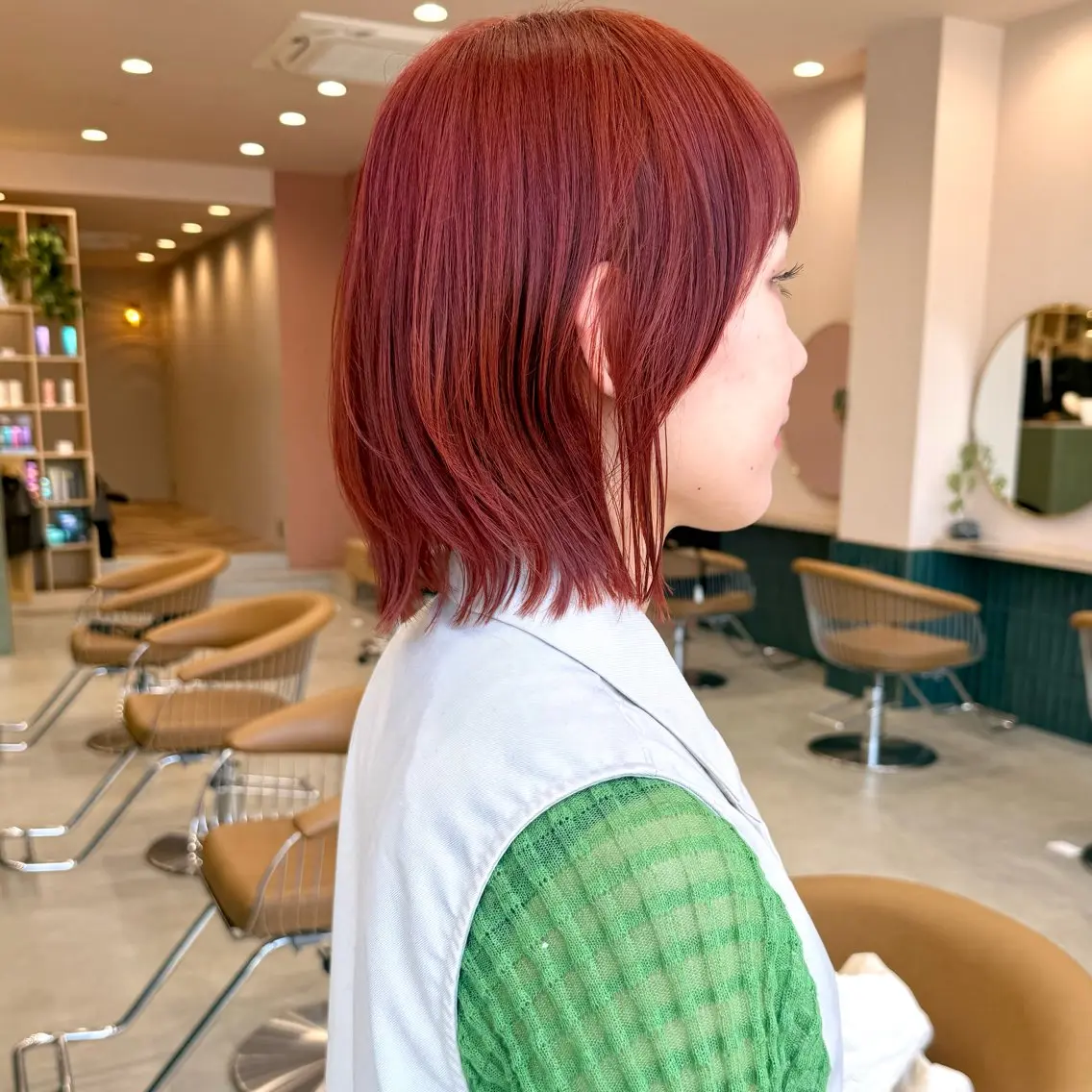 ミディアム カラー ダブルカラー オレンジ レッドカラー カット ヘアカラー 艶ブリーチカラー✨ ボブレイヤーSakiのヘアスタイル