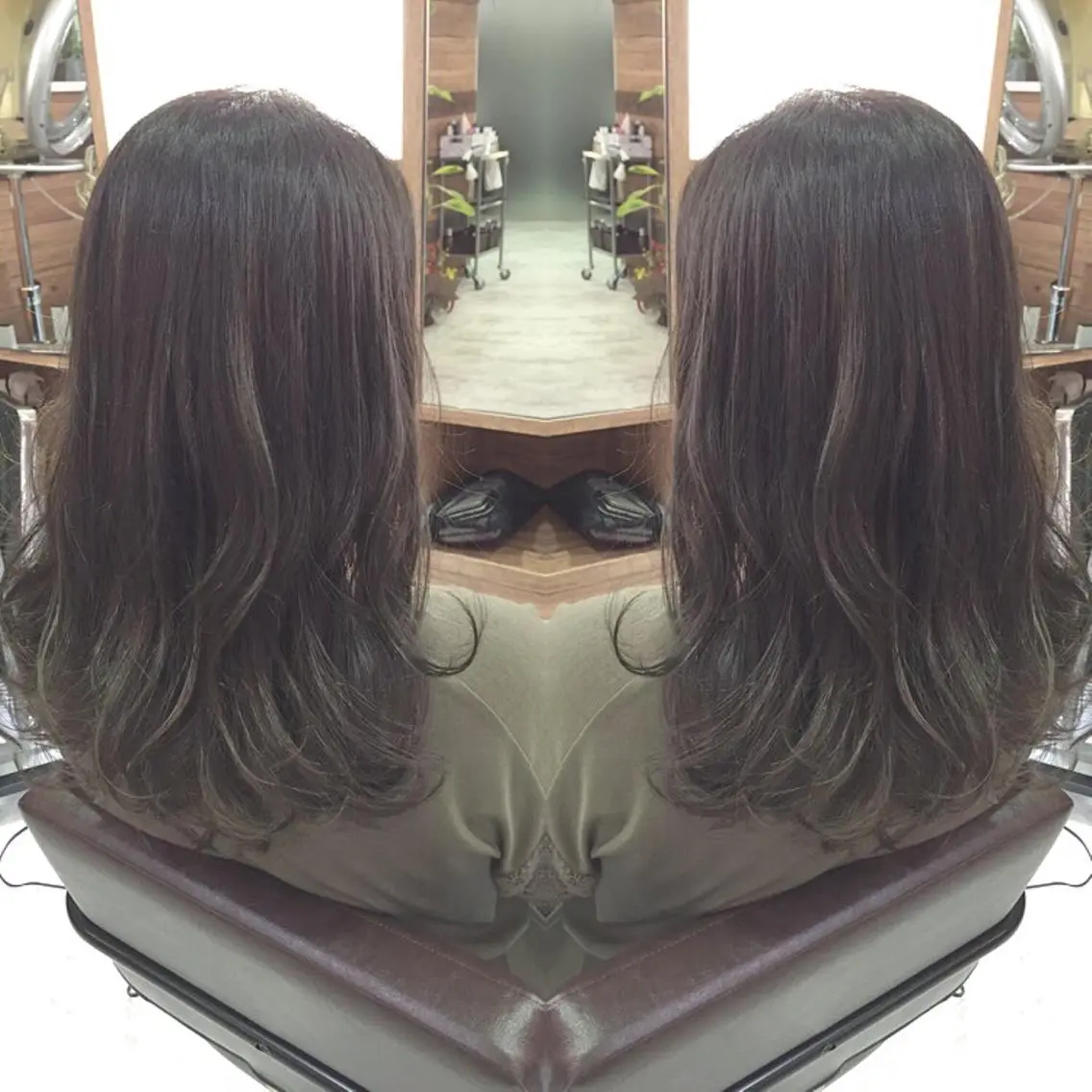 ミディアム セミロング カラー グレージュ イルミナカラー カーキグレージュ 青木 茂樹⭐️ 透明感カラーのヘアスタイル