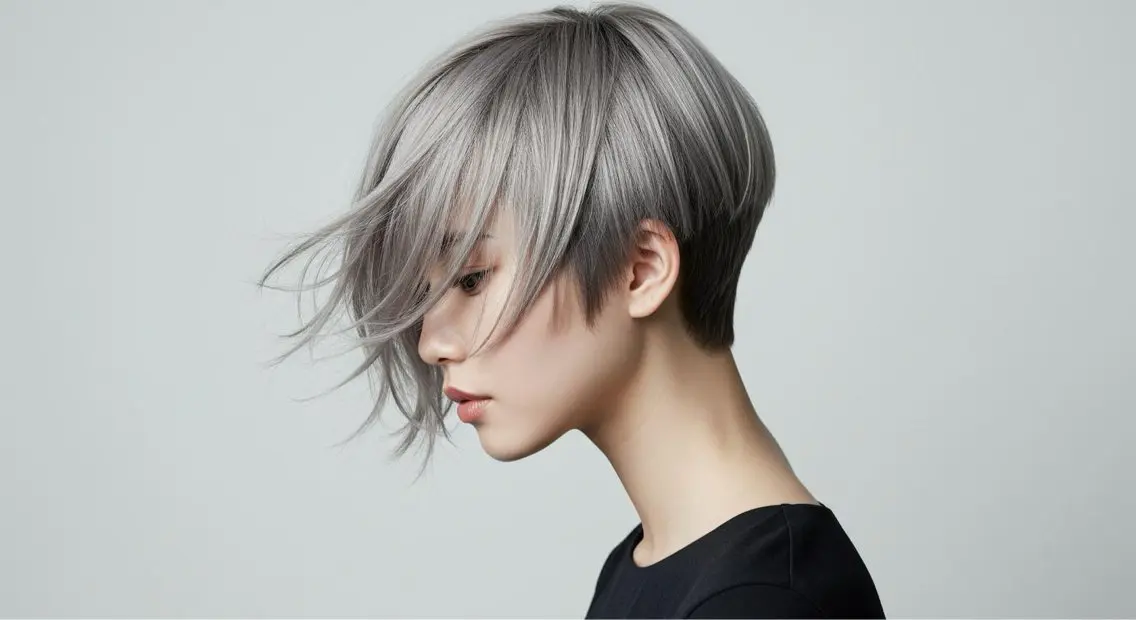 ショート カラー ブリーチ 透明感カラー シルバー 髪質改善 ショートヘア さく/髪質改善× 縮毛矯正/町田のヘアスタイル