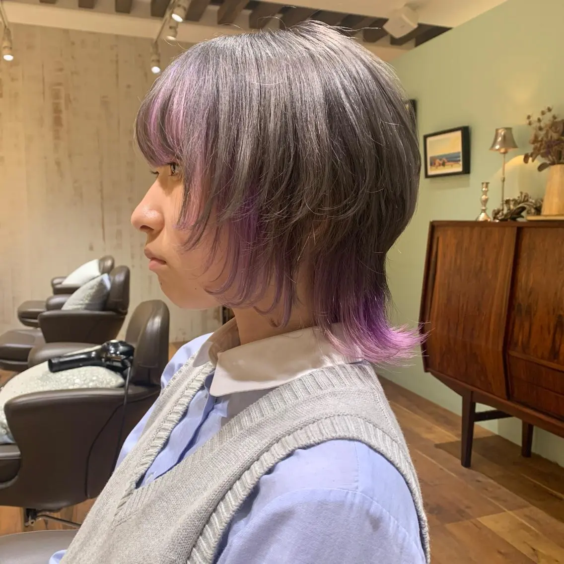ミディアム カラー パープルカラー 【ロングウルフカット 姫カット】伊藤裕哉のヘアスタイル