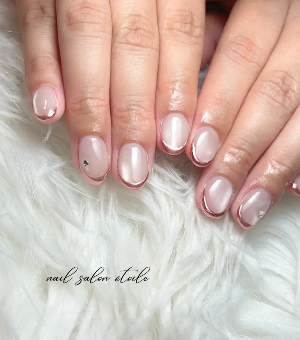 ネイル フレンチネイル 氷ネイル・うるうるネイル ミラーネイル オフィスネイル ハンドネイル nail salon étoileのネイルデザイン