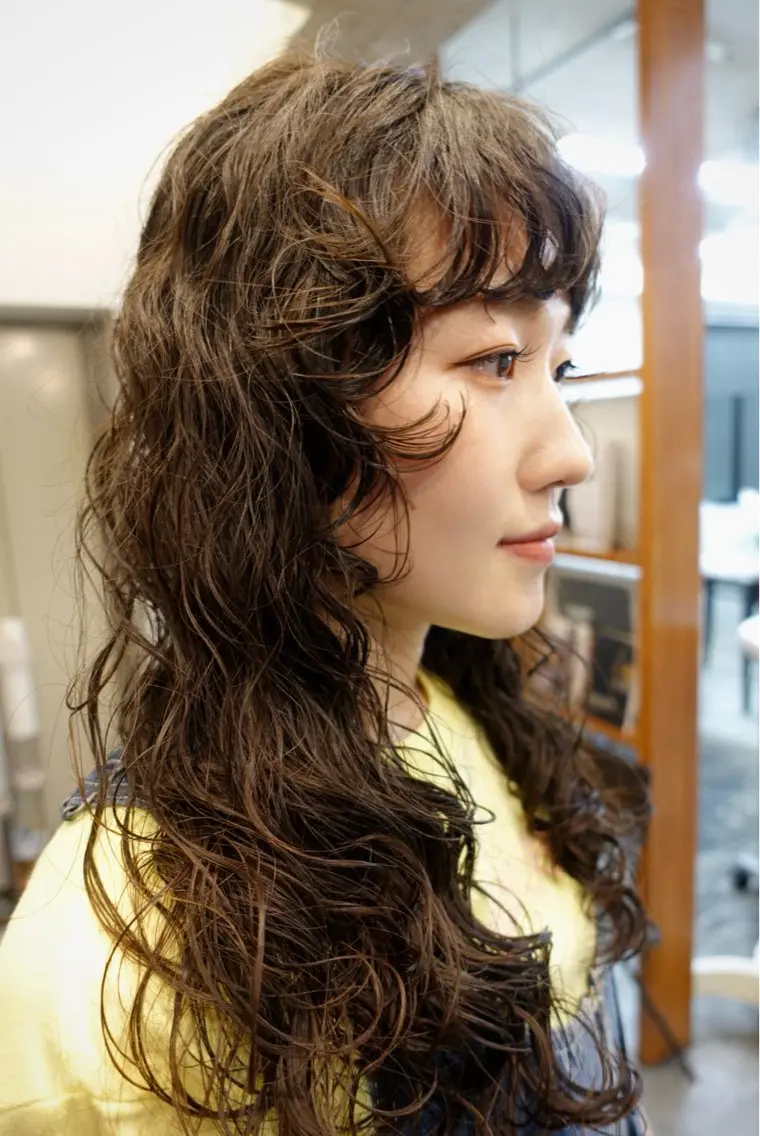 ロング パーマ 顔周りカット カット パーマ ヒカル/ミディアム パーマ/ロングパーマのヘアスタイル