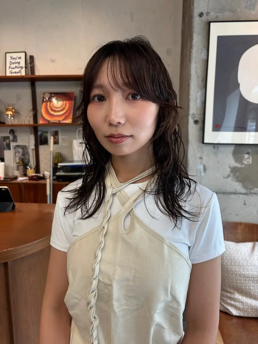 ミディアム カラー パーマ カット パーマ 永田 愛莉のヘアスタイル