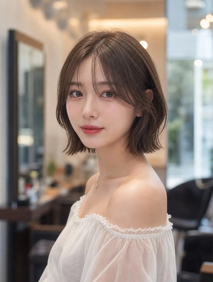 ショート カラー ボブレイヤー 透明感カラー グレージュ ボブ 顔まわりレイヤー カット ヘアカラー 韓国レイヤーカット× 髪質改善ラビマーニのヘアスタイル