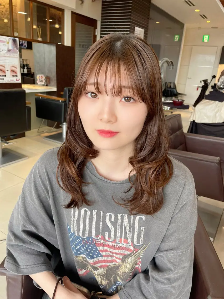 セミロング カラー カット ヘアカラー トリートメント 🤎韓国ヘア ベージュ まゆか🤎のヘアスタイル