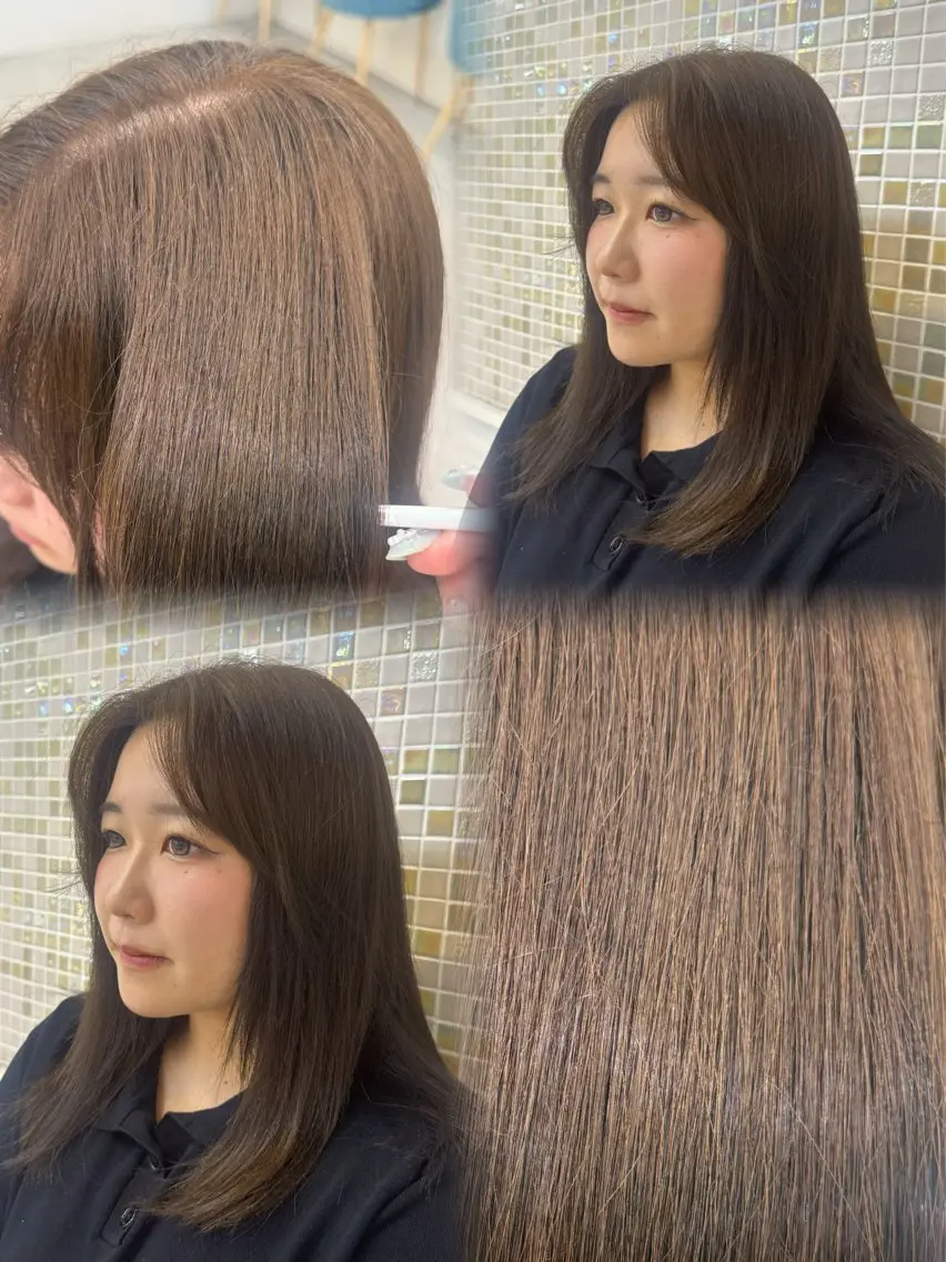 カラー ヘアカラー ブリーチなし艶カラー 韓国風艶カラーのヘアスタイル