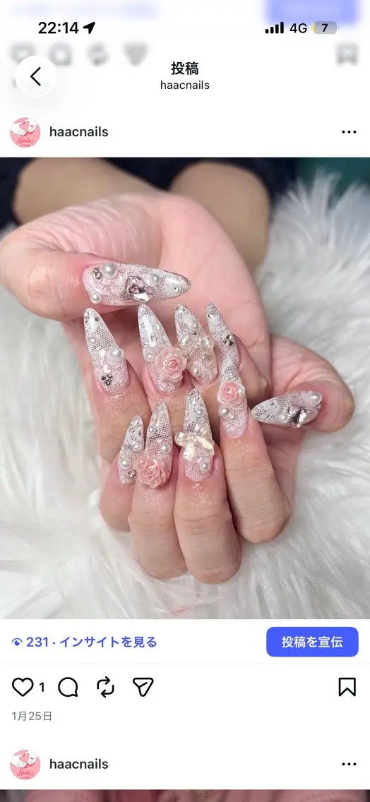 ネイル クリアネイル 長さ出し レース ロングネイル ハンドネイル haac nailsのネイルデザイン