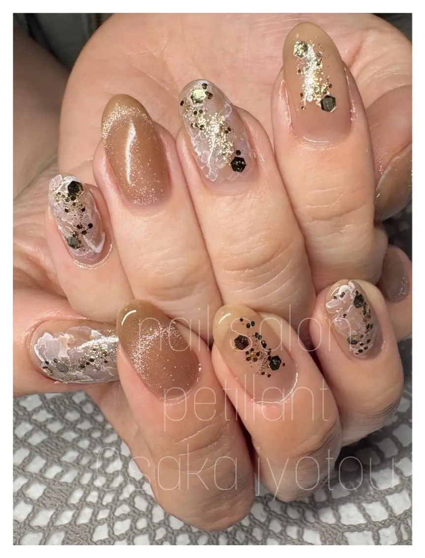 ネイル アートネイル キラキラネイル マグネットネイル シンプルネイル nail salon petillantのネイルデザイン