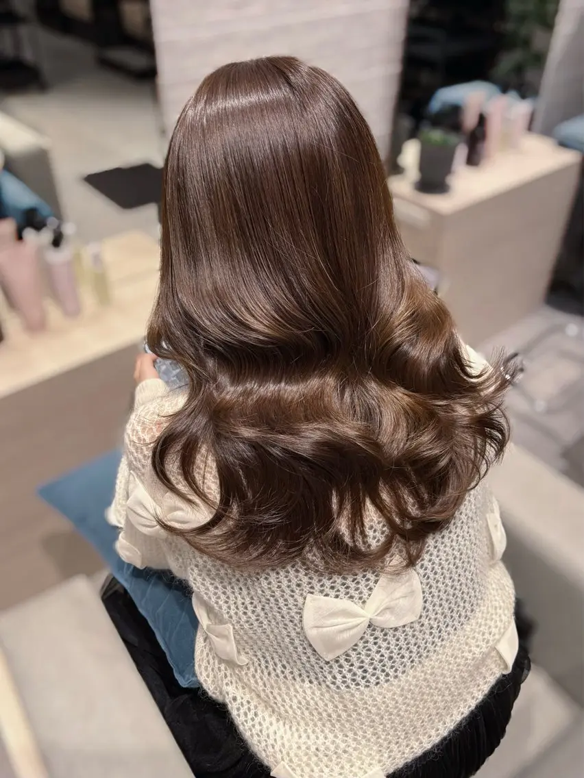 セミロング カラー ヘアアレンジ ブリーチ ブラウンカラー マロンブラウン ブリーチなしカラー 顔周りカット カット ヘアカラー トリートメント 銀座/韓国レイヤー/ 艶カラー🍓原田侑依のヘアスタイル