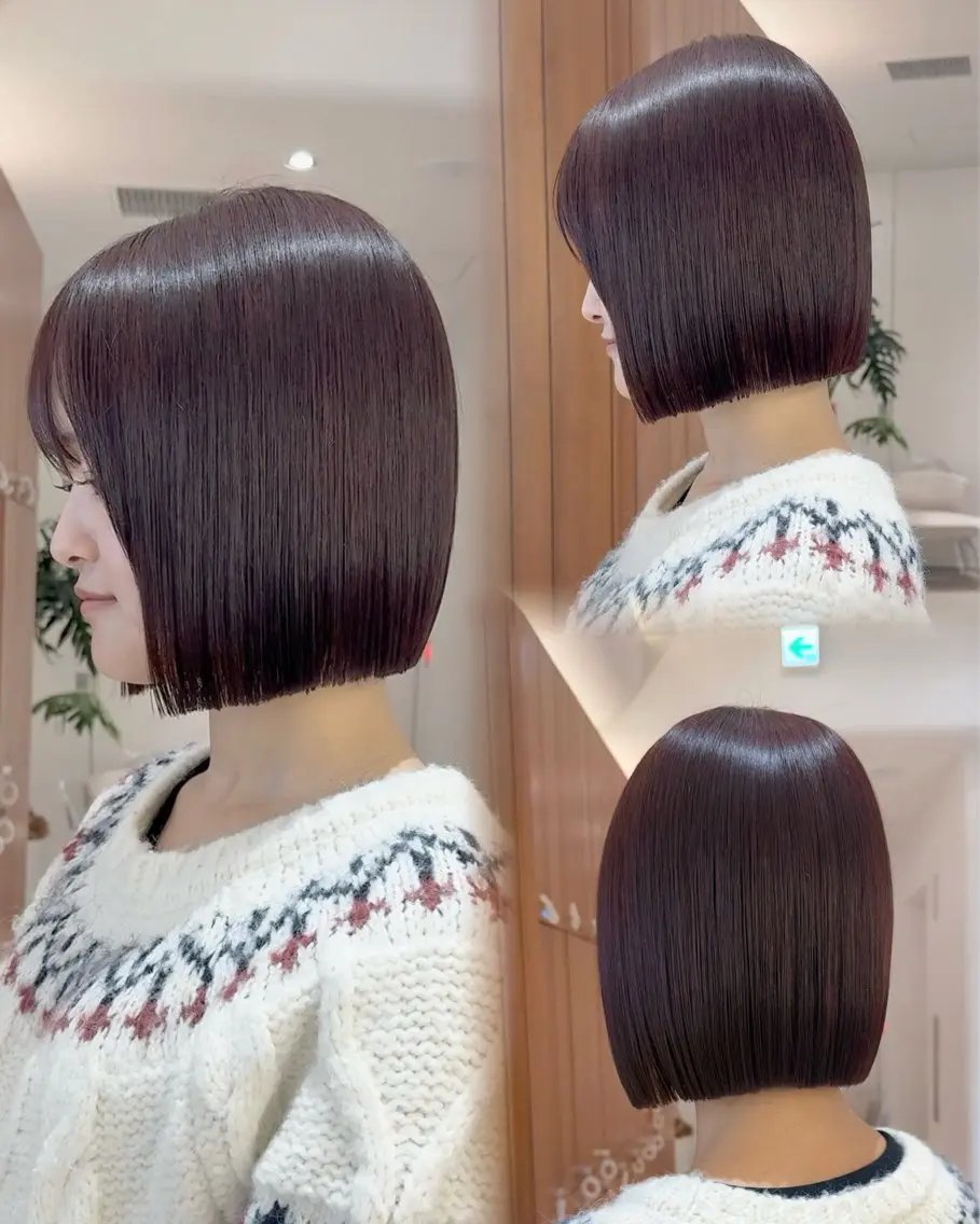 ミディアム カラー 切りっぱなしボブ ショートボブ ボブレイヤー 透明感カラー ボブ カット ヘアカラー トリートメント 渋谷ボブ特化 /田中航平のヘアスタイル