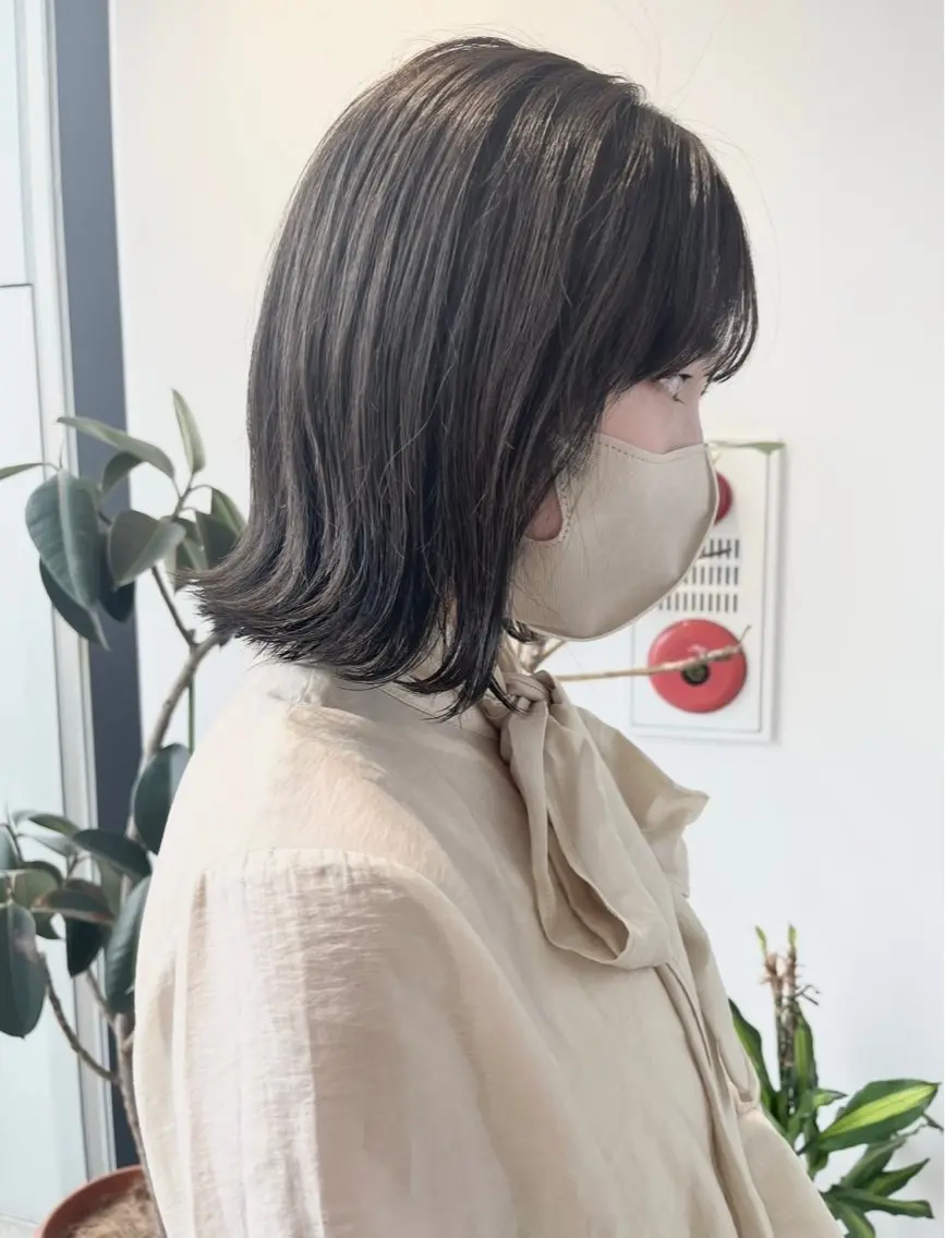 セミロング カラー パーマ ヘアアレンジ ヘアカラー トリートメント 透明感/オリーブ/ グレージュ/YUKAのヘアスタイル