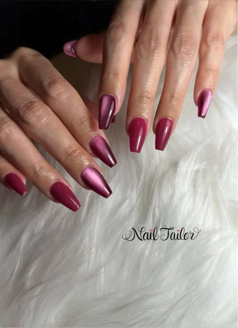 ネイル ボルドー 長さ出し マグネットネイル ワンカラーネイル スカルプネイル ハンドネイル NailTailor ネイルテイラーのネイルデザイン