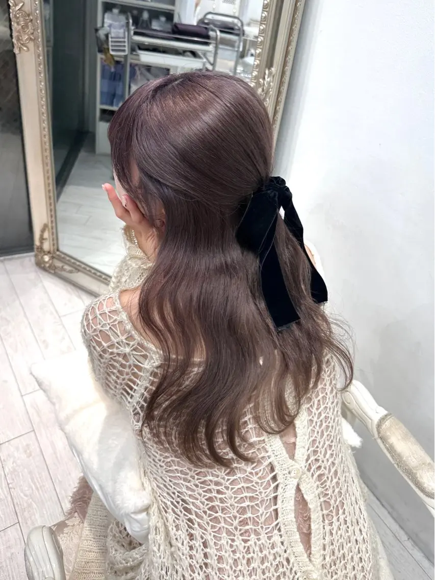 ロング カラー ヘアアレンジ ブリーチ ヘアカラー 無料カットモデル🩶 30%off/はるかのヘアスタイル