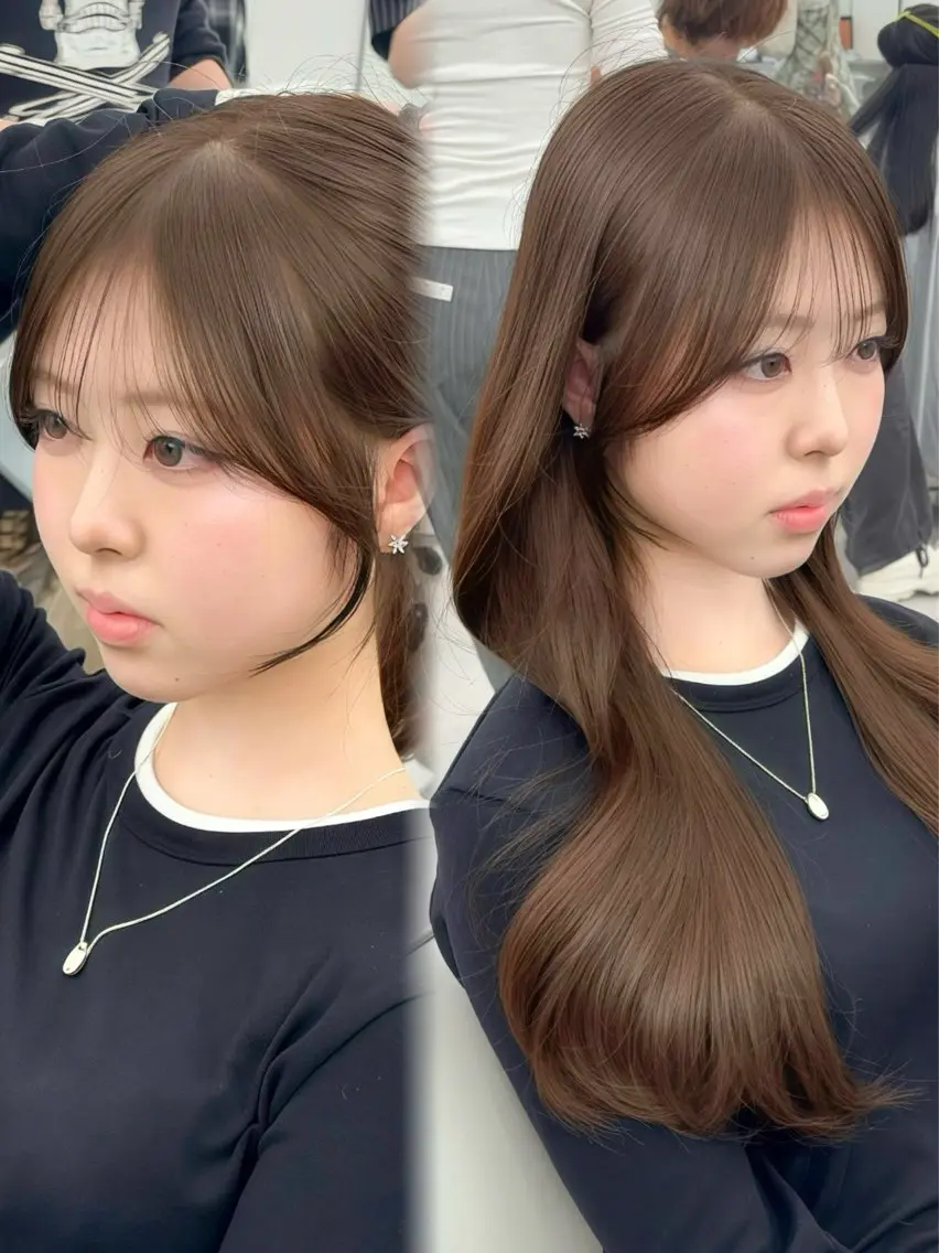 セミロング カラー レイヤーカット 小顔カット カット ヘアカラー トリートメント 韓国ヘア/レイヤー/ 顔まわり足立遥奈のヘアスタイル