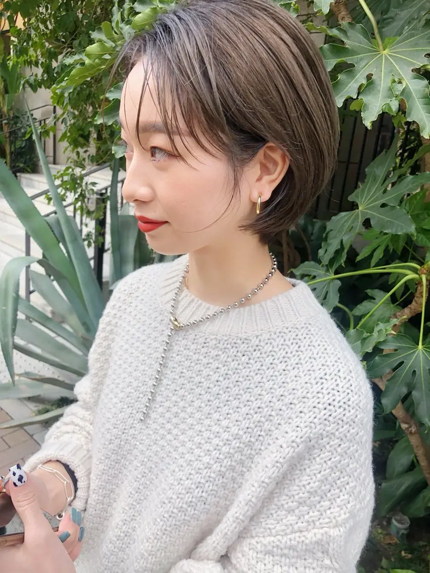ショート カラー ショートボブ グレージュ ボブ ショートヘア ヘアカラー トリートメント AiM 大名　似合わせカットのヘアスタイル