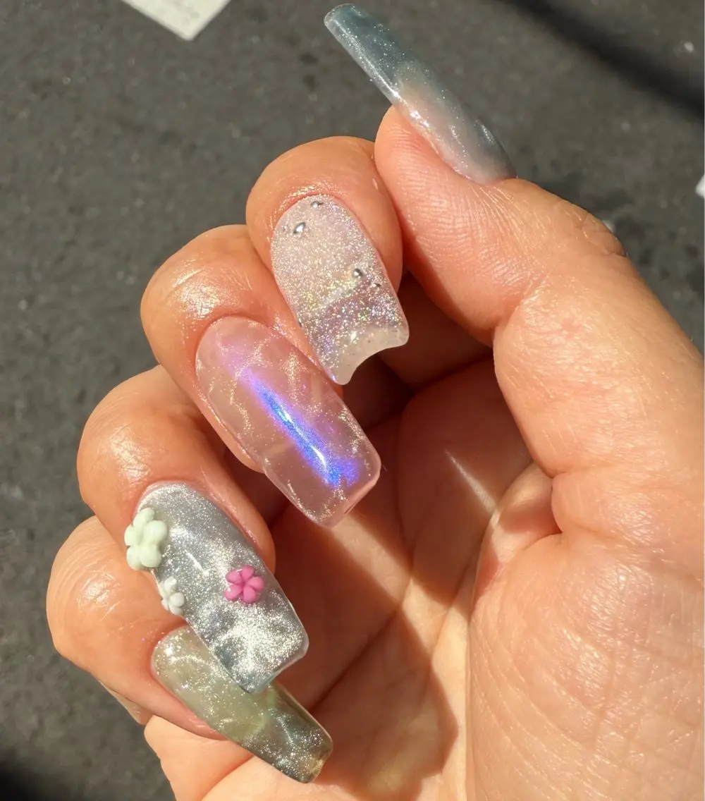 ネイル ブルー フラワーネイル マグネットネイル スカルプネイル 夏ネイル 岩澤 恵子のネイルデザイン