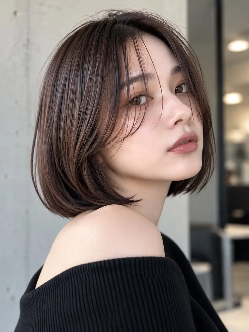 ミディアム カラー ボブ カット ヘアカラー トリートメント ボブ/レイヤーカット 縮毛矯正/武田涼のヘアスタイル
