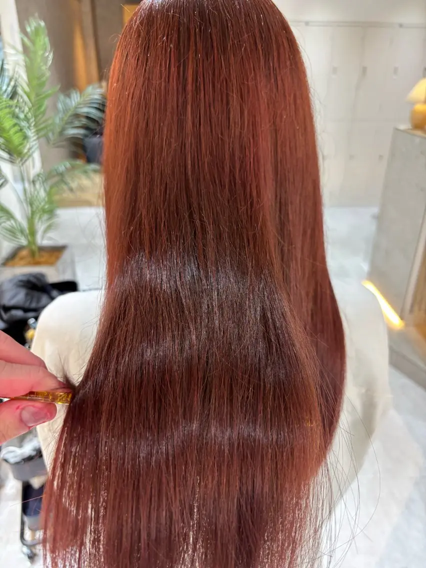 ロング カラー レッドカラー 髪質改善 トリートメント 地毛風矯正✨×髪質 改善⭐️NOJIのヘアスタイル