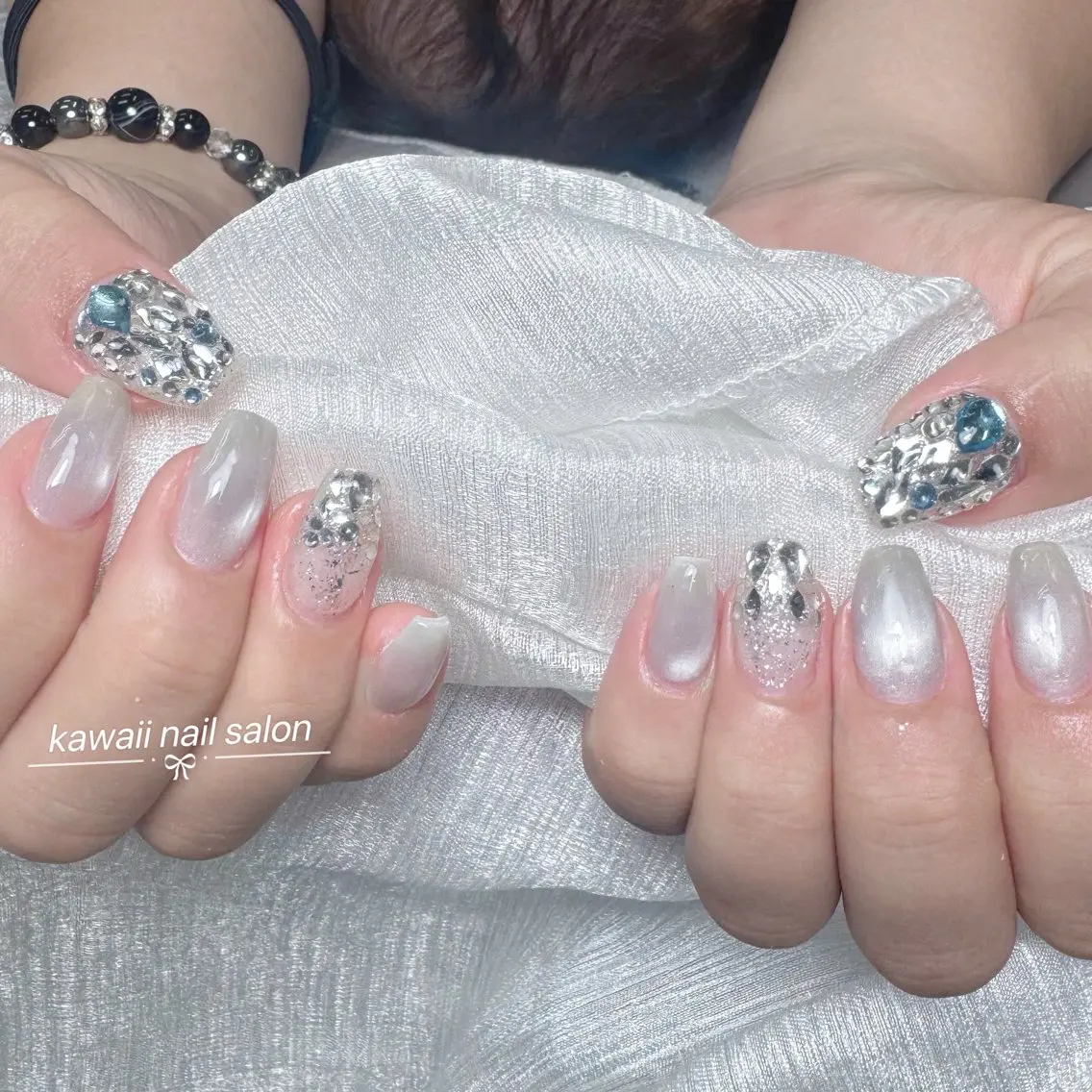 ネイル 長さ出し フレンチネイル ジェルネイル 韓国ネイル マグネットネイル Kawaii _Nailのネイルデザイン