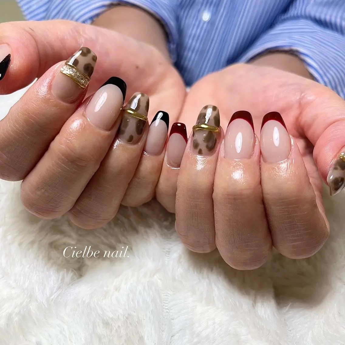 ネイル アニマル柄 アートネイル フレンチネイル 持ち込み ハンドネイル cielbe nailのネイルデザイン
