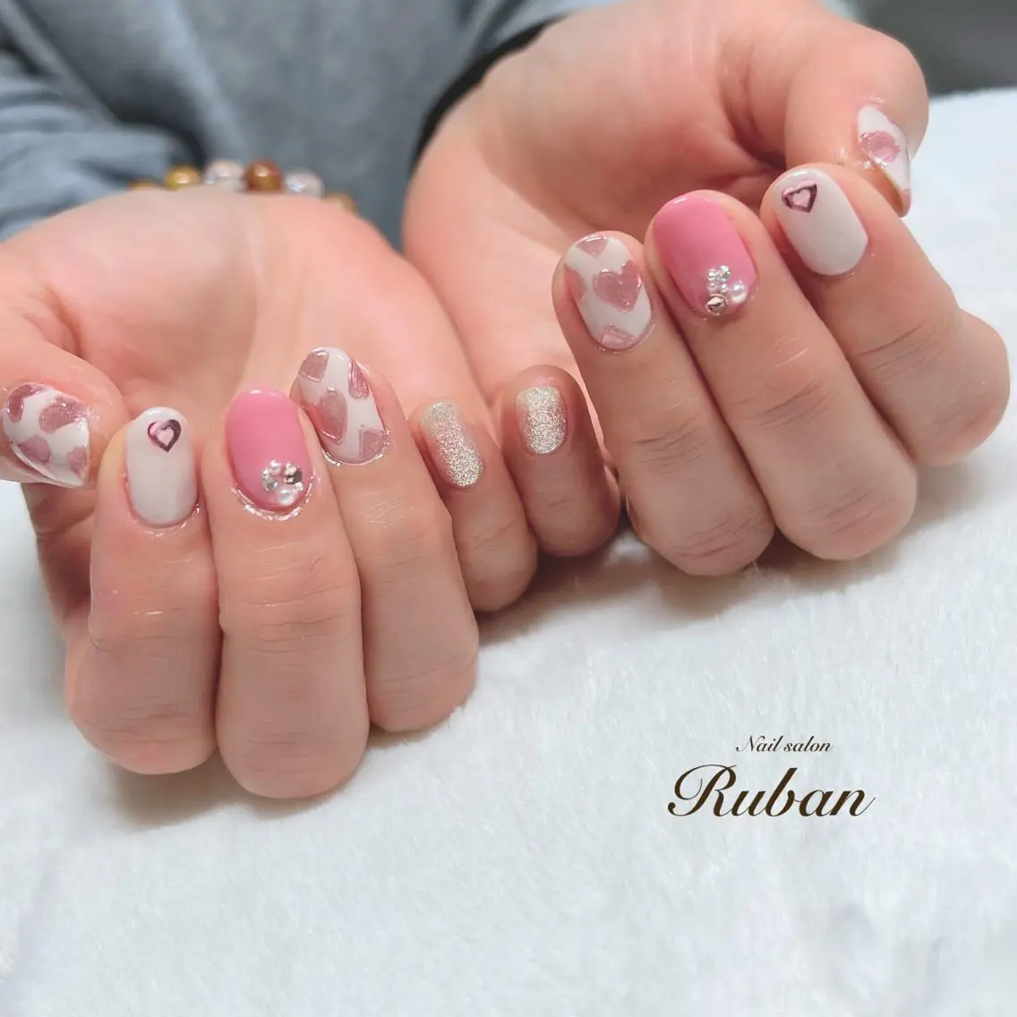 ネイル ハート ピンク シンプルネイル バレンタイン Nail salon Rubanのネイルデザイン