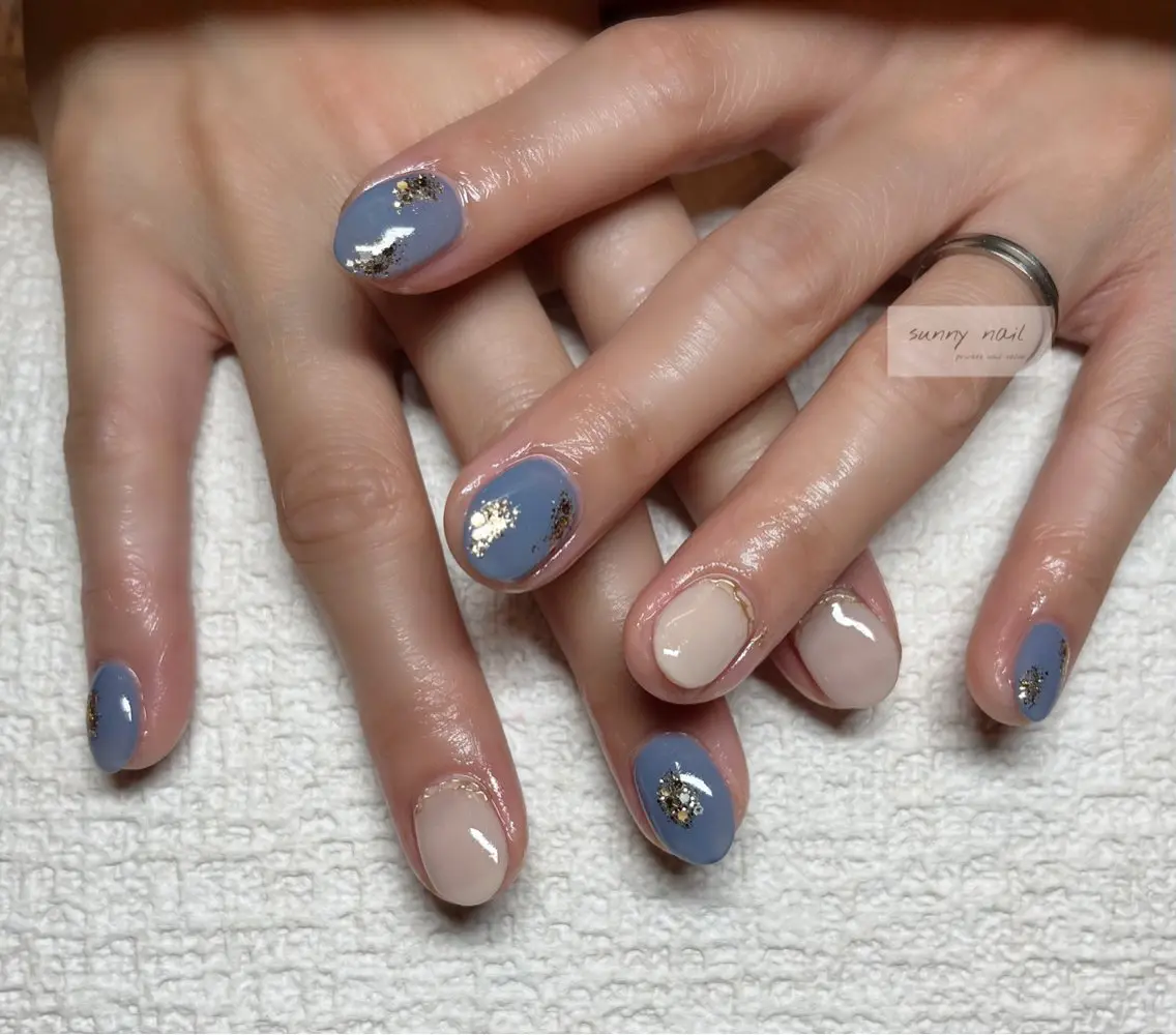 ネイル ブルー ミラーネイル sunny nailのネイルデザイン