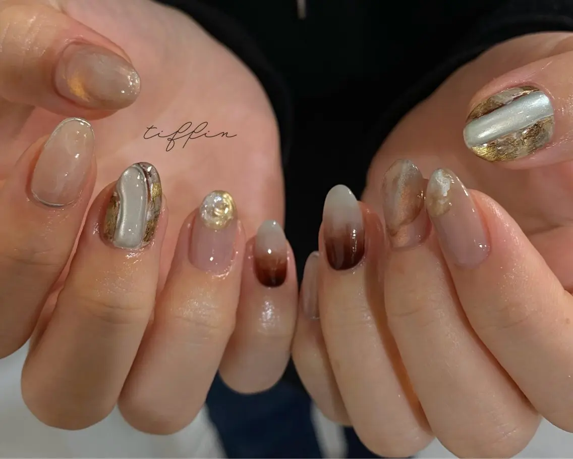 ネイル アートネイル ブラウン nail salon tiffinのネイルデザイン