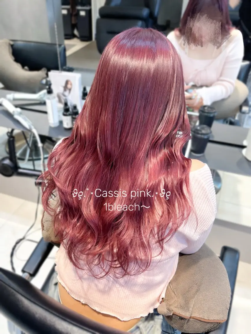 ロング カラー ブリーチ ピンクカラー ヘアカラー トリートメント 柔らかgirly/ レイヤー/yuiのヘアスタイル