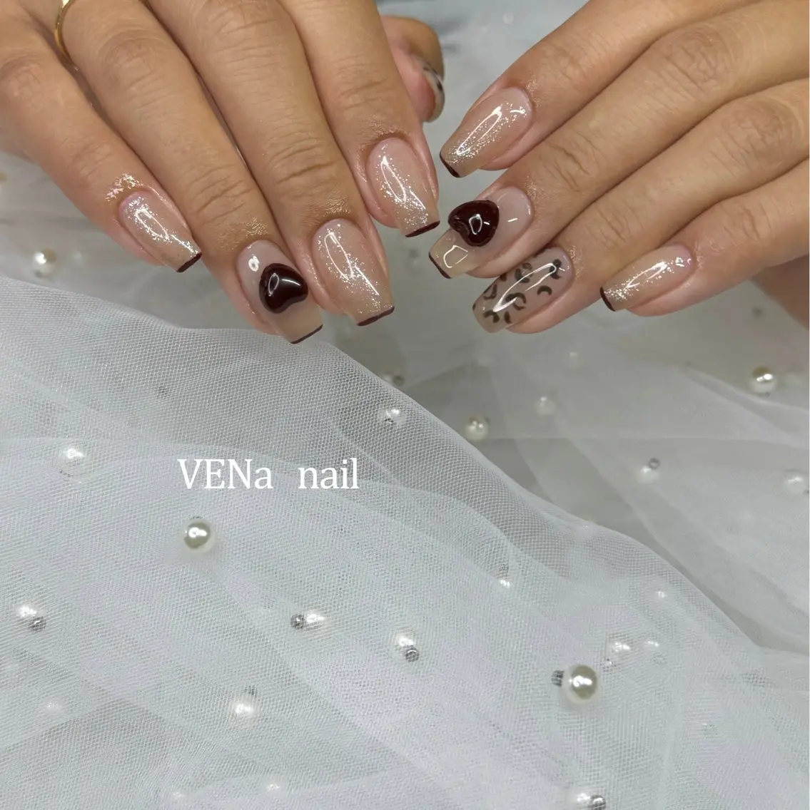ネイル べっ甲ネイル フットネイル フレンチネイル ラメ(グリッター) ミラーネイル VENa eye＆ nail salonのマツエク・マツパデザイン