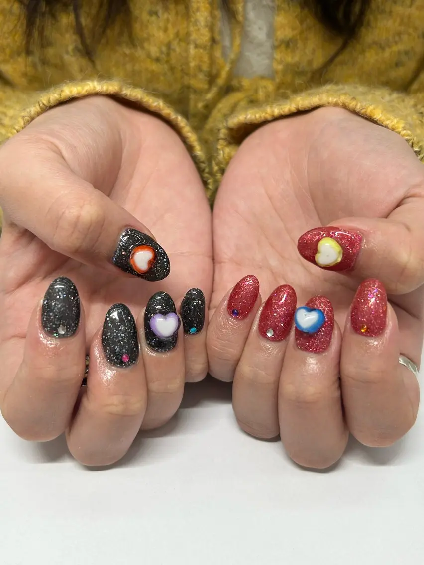ネイル ハート ラメ(グリッター) one nail 【推し/概念ネイル】のネイルデザイン