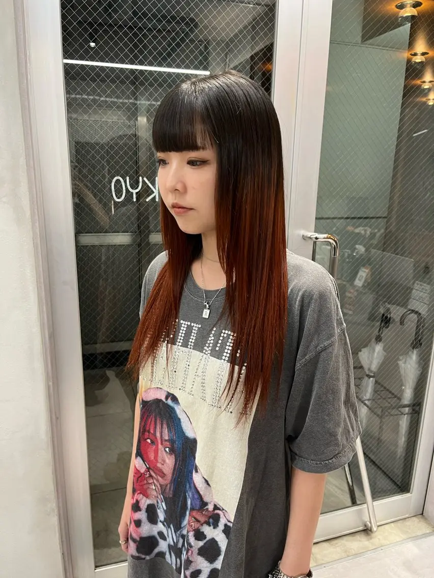 セミロング カラー 縮毛矯正ボブ&顔まわ レイヤー♡TOMOEのヘアスタイル