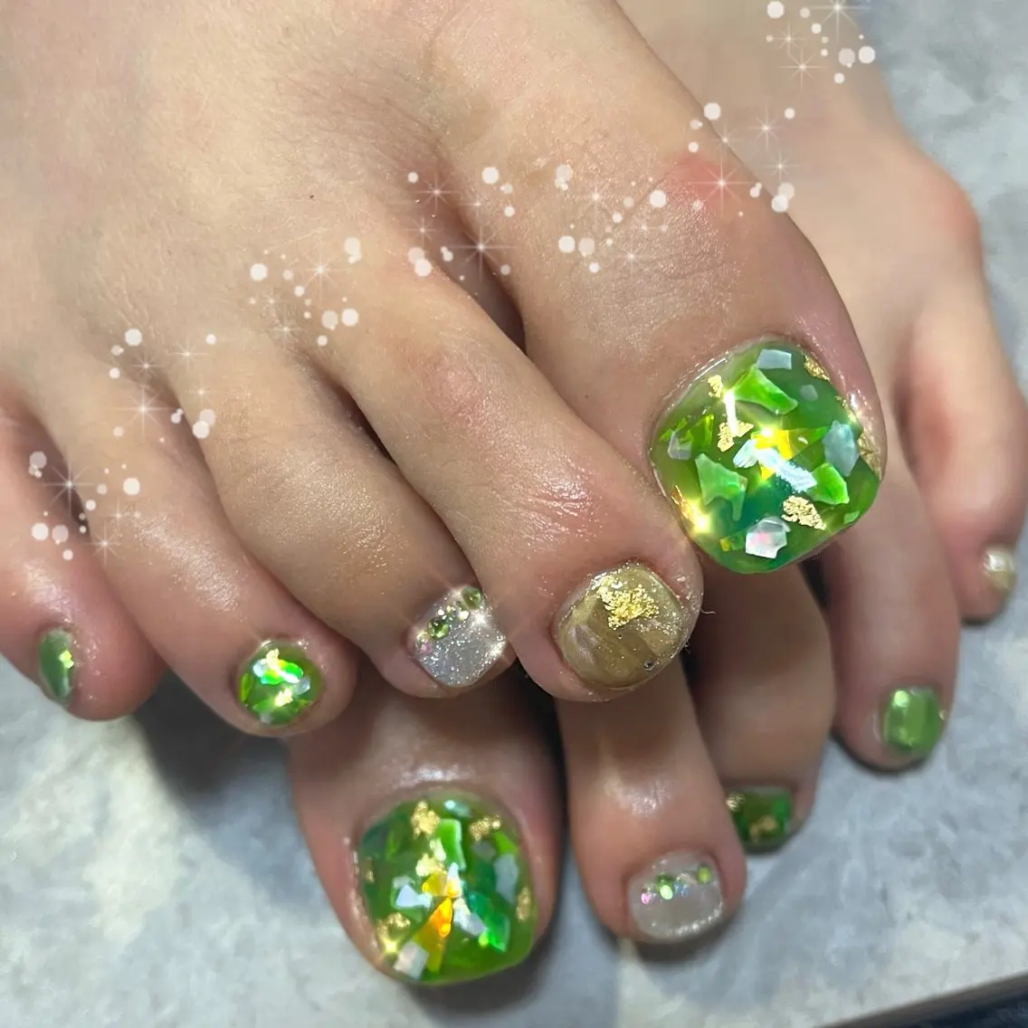 ネイル フットネイル グリーン 持ち込み ベテランネイル cnc nailのネイルデザイン