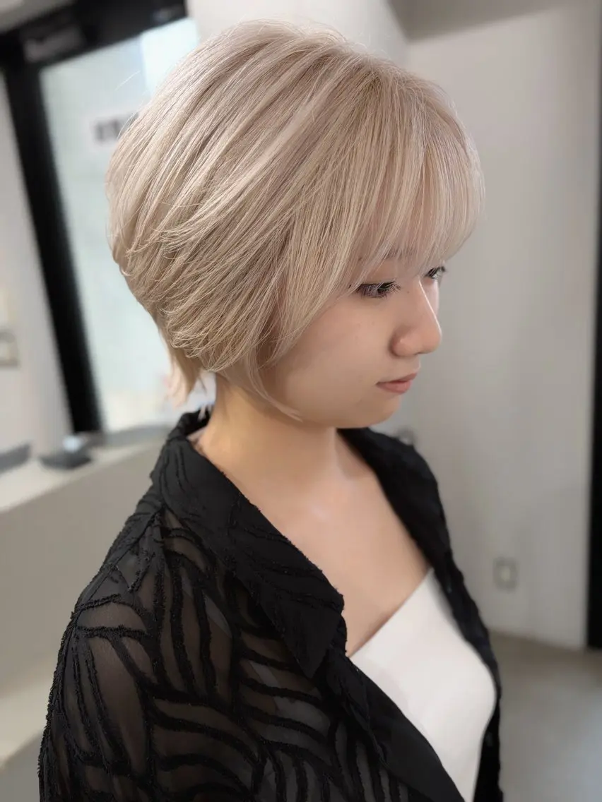 ショート カラー ベージュカラー ブリーチ ブロンド ブルーカラー 透明感カラー カット ヘアカラー トリートメント ブリーチ/髪質改善/ レイヤー/YUTO‎のヘアスタイル