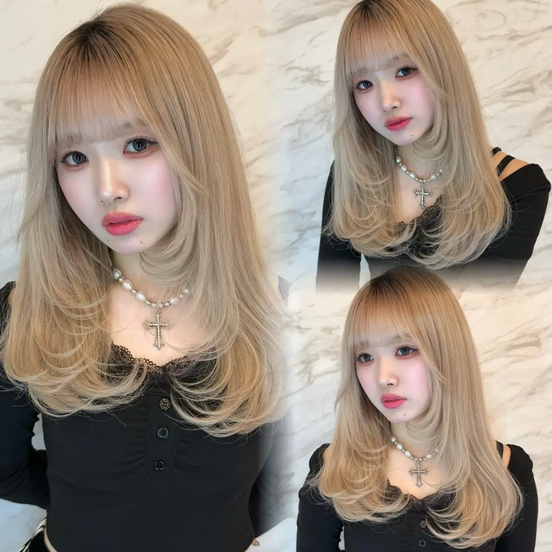 【韓国風ヘアにしたい方はこれ🤍】韓国カット+集中ケア🤍水トリートメント🤍コテ巻き仕上げ付き🐾の写真