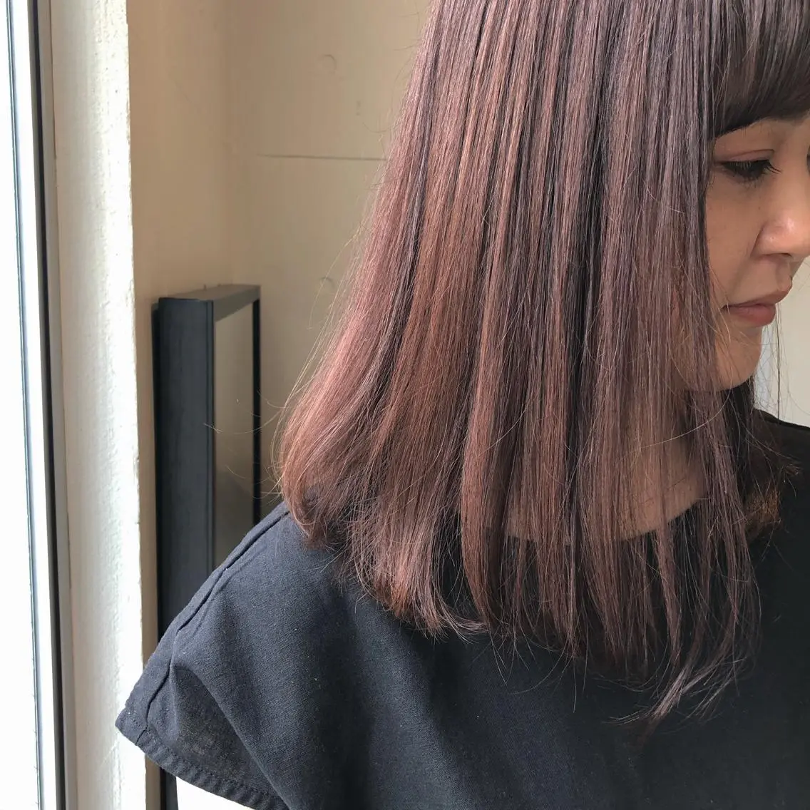 ミディアム カラー ベージュカラー ブリーチ ブリーチなしカラー ピンクカラー ピンクベージュ kasumi/渋谷/ パーマのヘアスタイル