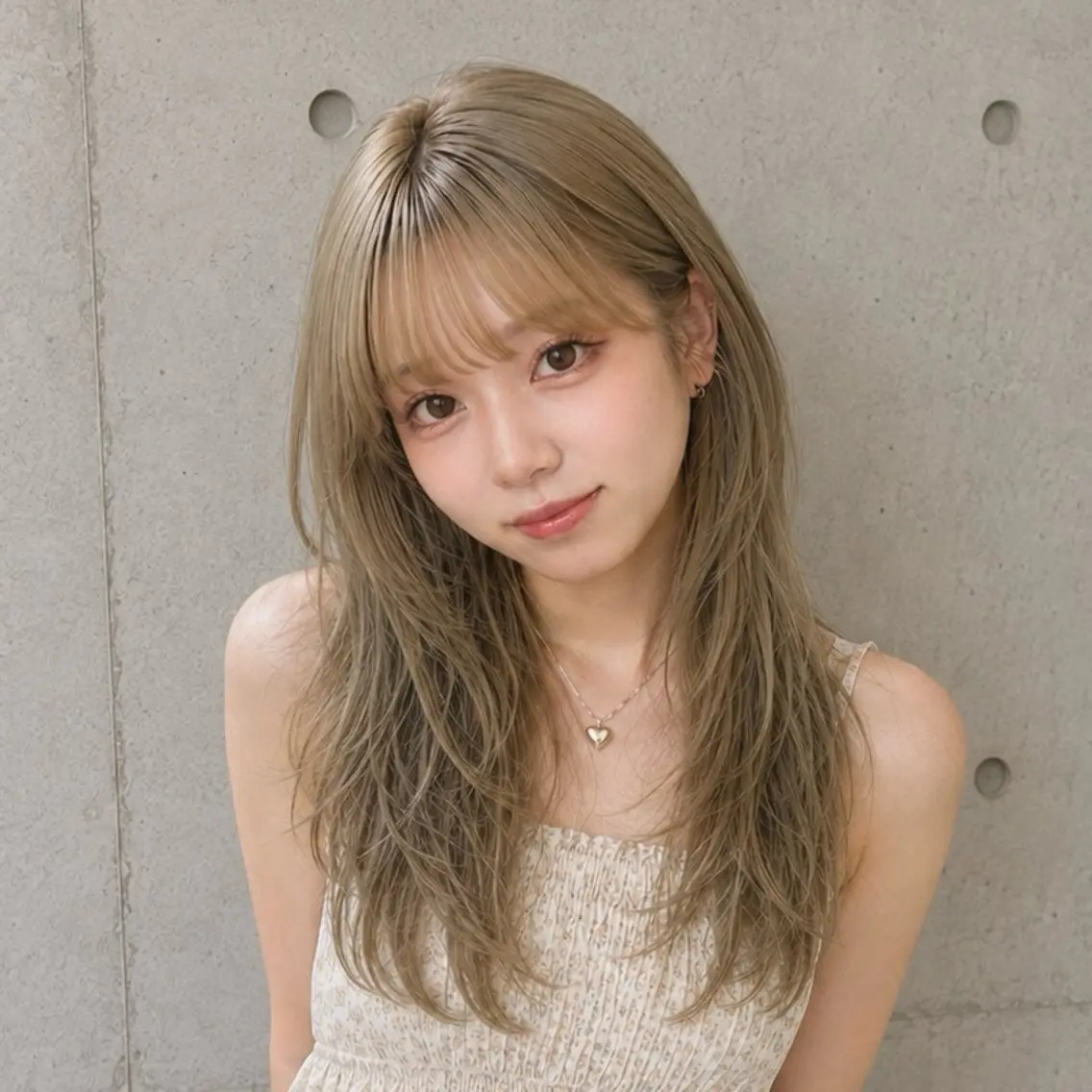 セミロング カラー ベージュカラー 透明感カラー オリーブベージュ 顔まわりレイヤー 韓国風ヘア カット ヘアカラー トリートメント 盛れる顔まわりカット 髪質改善/渋谷/れんのヘアスタイル