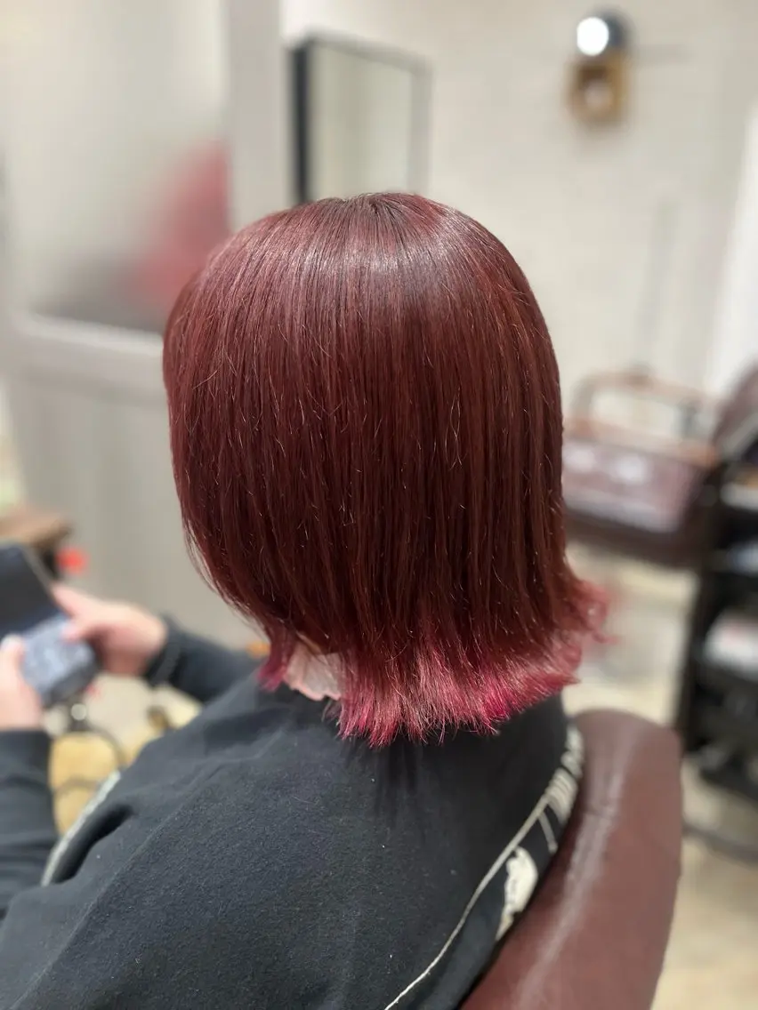 ショート カラー ピンクカラー レッドカラー 🫧ぷる艶カラー🫧 Yuubi🦩のヘアスタイル