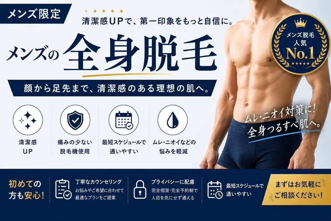 【9月限定 夏キャンペーン】メンズ全身脱毛 6600円の写真